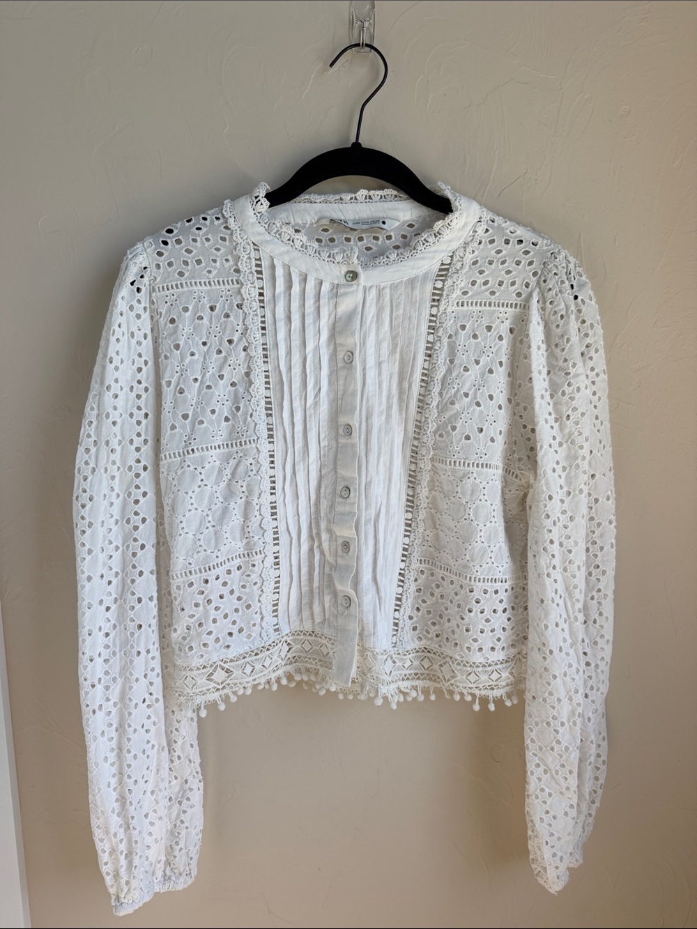 Zara White Eyelet Lace Button-Front Top